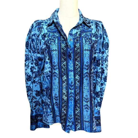 Kobi Halperin Lulu Blouse Long Sleeves Button Down Shirt Blue Floral Print Sz S - Picture 8 of 10
